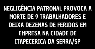 NEGLIGÊNCIA PATRONAL PROVOCA A MORTE DE 9 TRABALHADORES E DEIXA DEZENAS DE FERIDOS EM EMPRESA NA CIDADE DE ITAPECERICA DA SERRA/SP NEGLIGÊNCIA PATRONAL PROVOCA A MORTE DE 9 TRABALHADORES E DEIXA DEZENAS DE FERIDOS EM EMPRESA NA CIDADE DE ITAPECERICA DA SERRA/SP